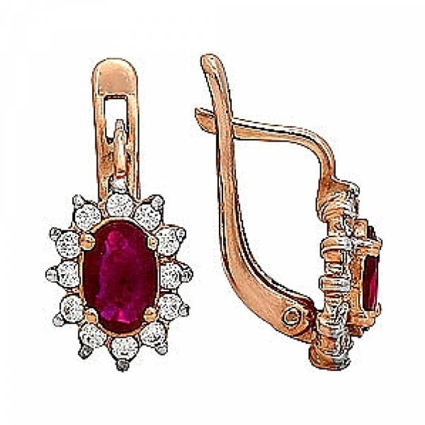 Золотые серьги с рубином и фианитом № 8704