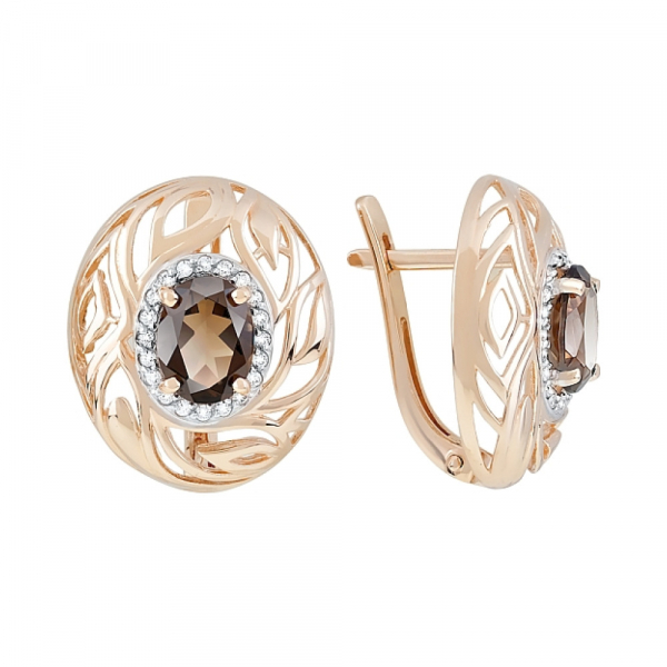 Золотые серьги с раухтопазом и фианитом № 119996