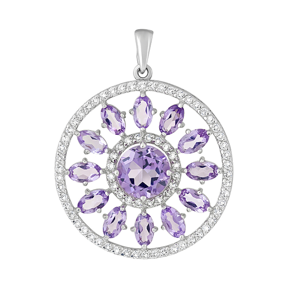 Серебряная подвеска с аметистом и фианитом № 124701