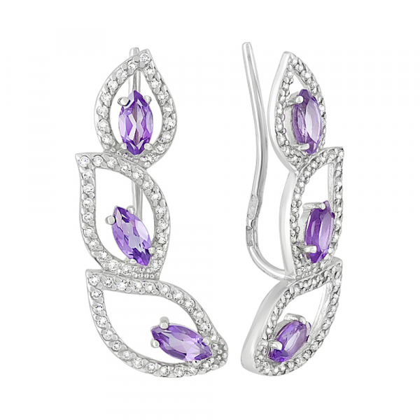 Серебряные серьги с аметистом и фианитом № 126942