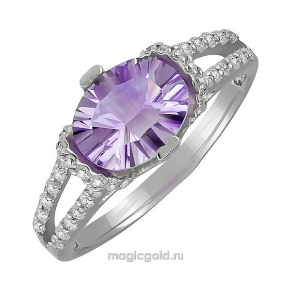 Серебряное кольцо с аметистом и фианитом № 133825