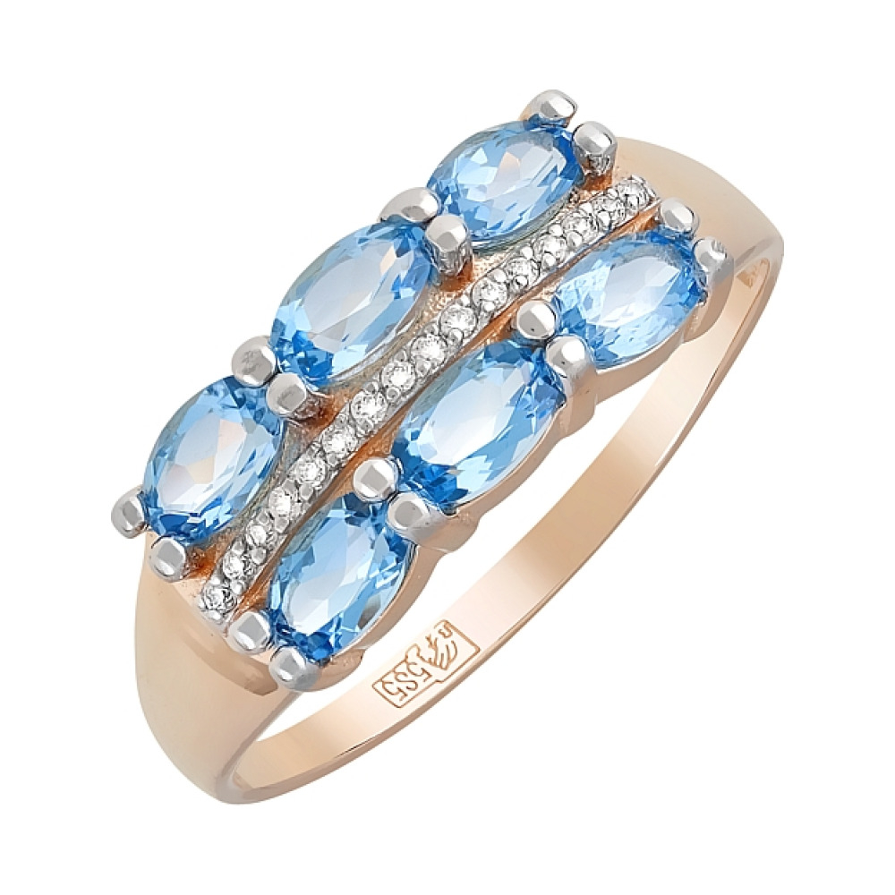 Золотое кольцо с топазом и фианитом № 119587