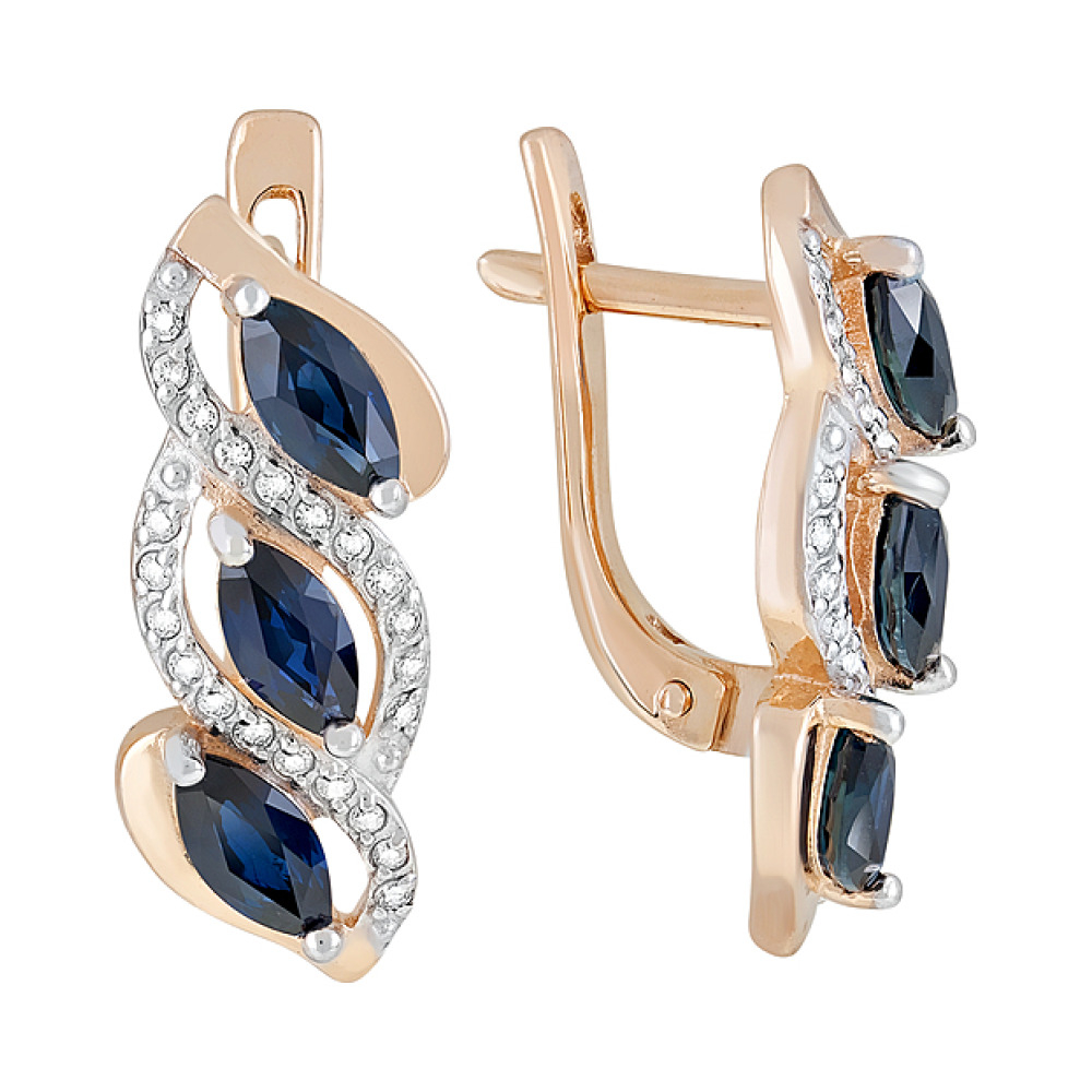 Золотые серьги с бриллиантом и сапфиром № 123175