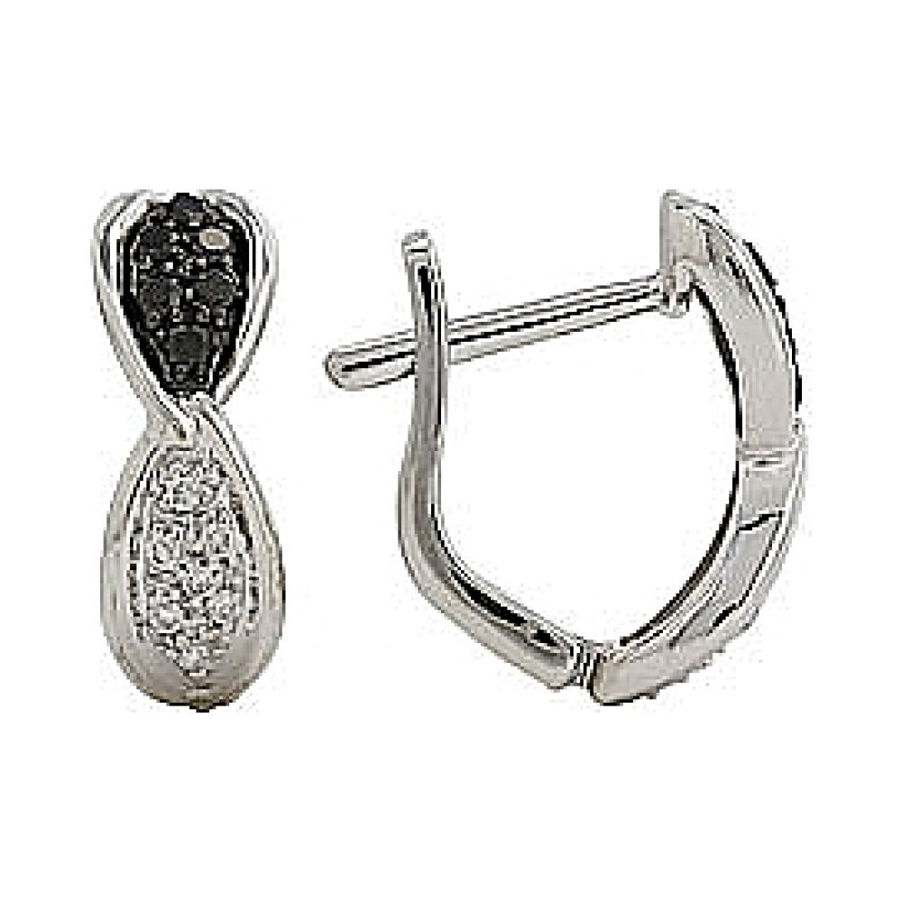 Золотые серьги с чёрными и белыми бриллиантами № 81965