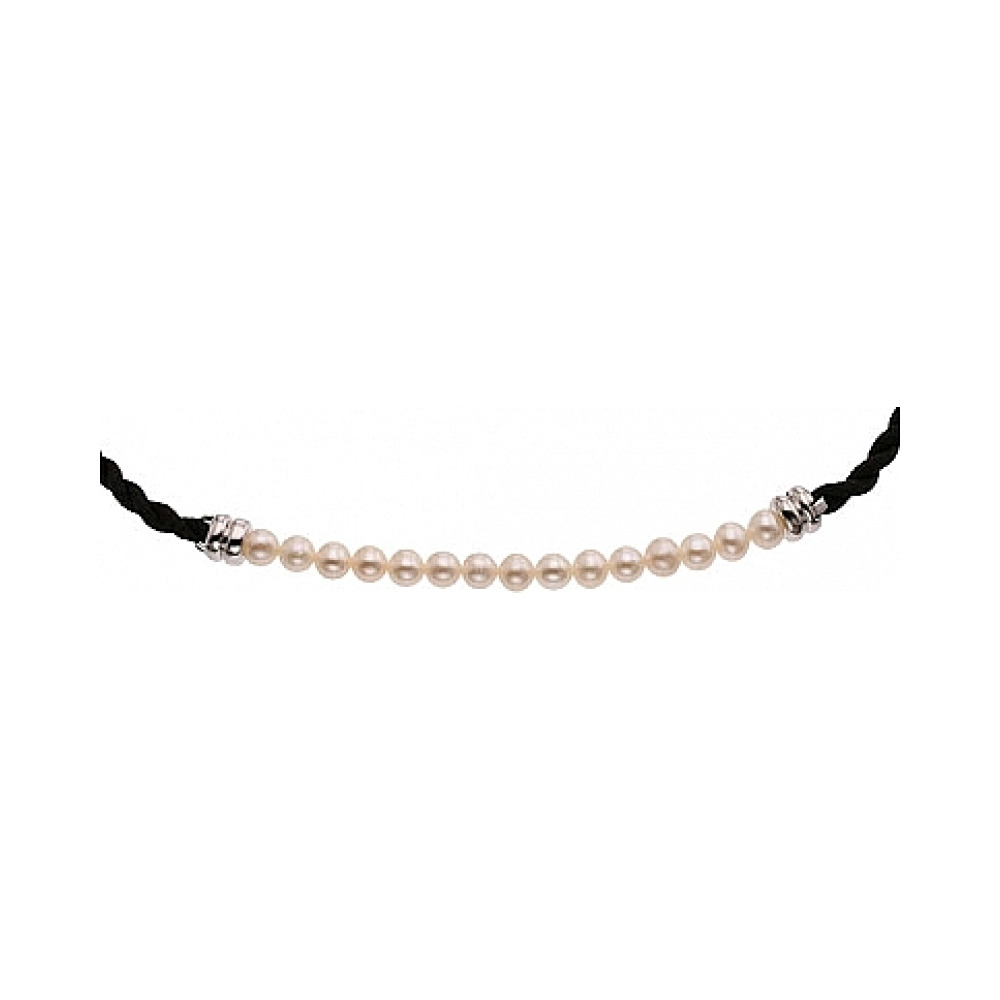 Серебряное колье с имитацией жемчуга № 30736