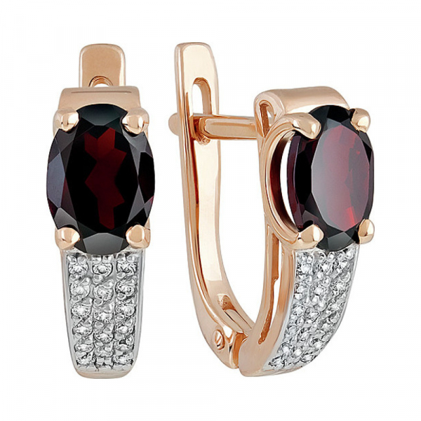 Золотые серьги с гранатом и фианитом № 135153