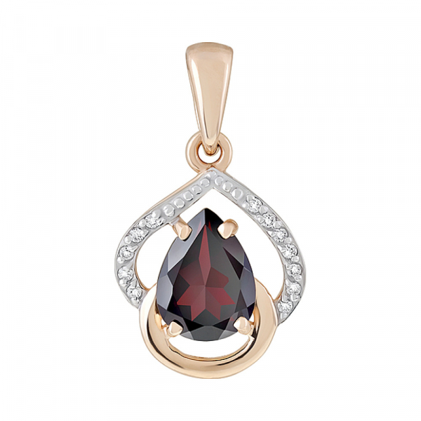 Золотая подвеска с гранатом и фианитом № 126346