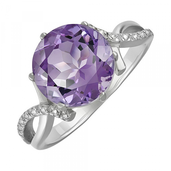 Серебряное кольцо с аметистом и фианитом № 133095