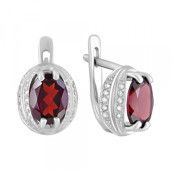 Серебряные серьги с гранатом и фианитом № 124673