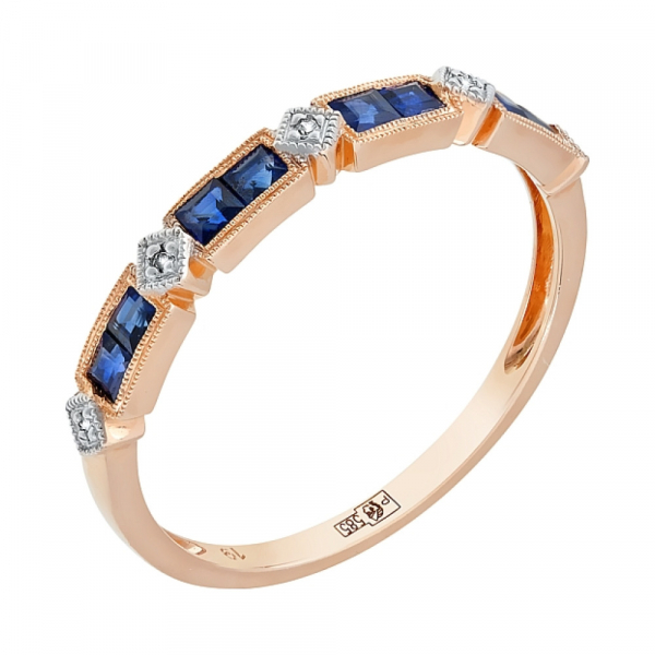 Кольцо с бриллиантами и сапфиром № 107102