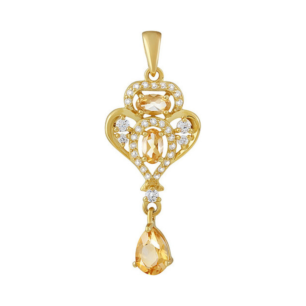 Серебряная подвеска с цитрином  фианитом и золотым покрытием № 133963
