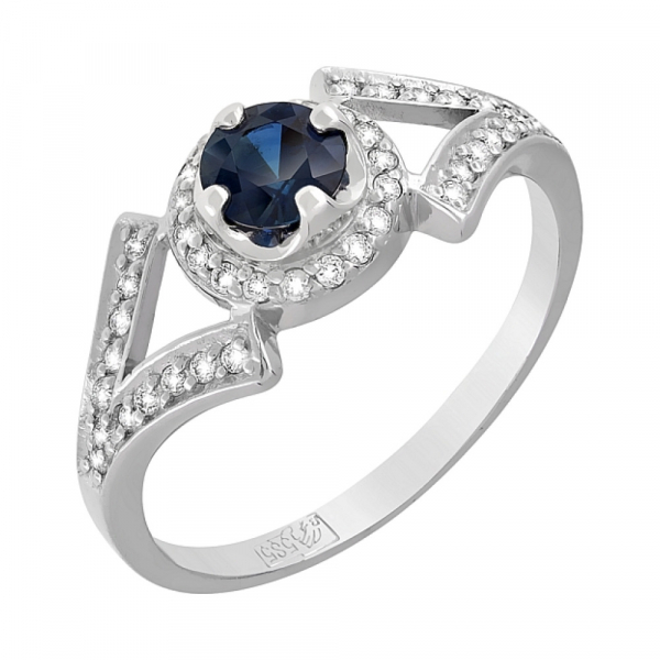 Золотое кольцо с бриллиантом и сапфиром № 119237