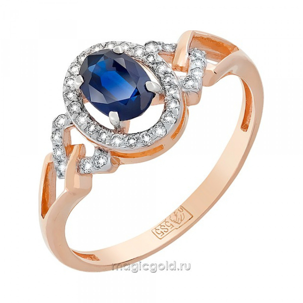 Золотое кольцо с сапфиром и фианитом № 161834