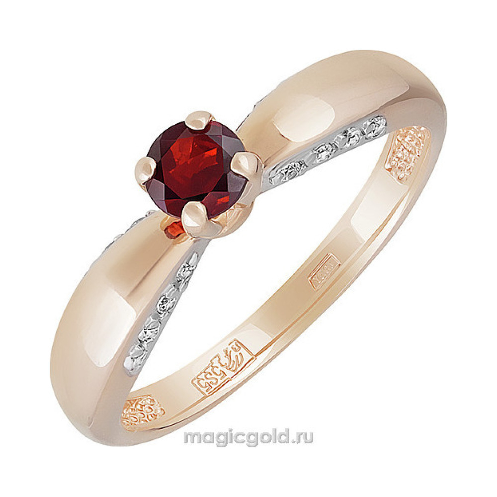 Золотое кольцо с гранатом и фианитом № 141010