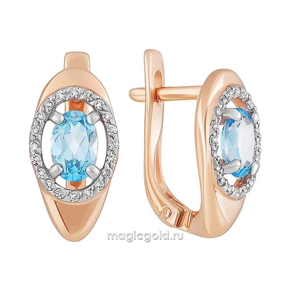 Золотые серьги с топазом и фианитом № 162395