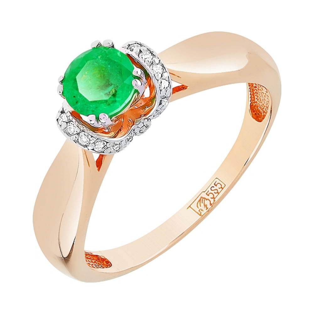 Золотое кольцо с бриллиантом и изумрудом № 109891