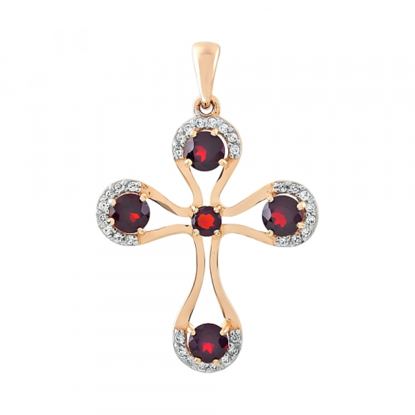 Золотая подвеска с гранатом и фианитом № 112168