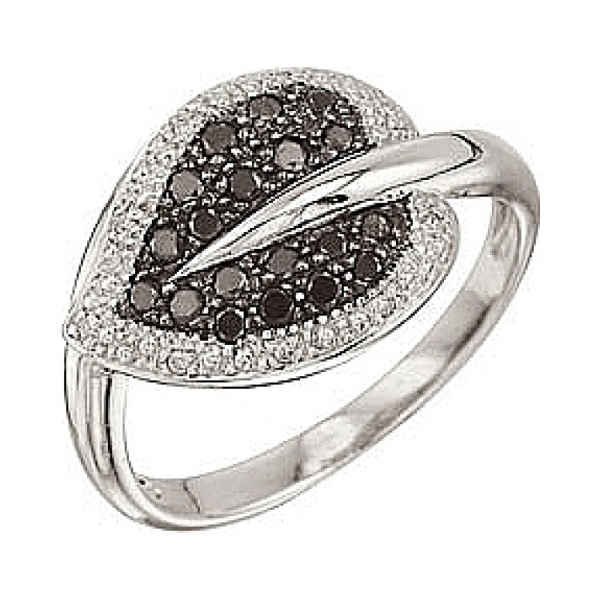 Золотое кольцо с чёрным и белым бриллиантами № 25206