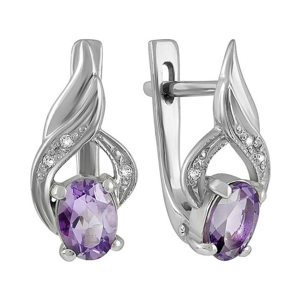 Серебряные серьги с аметистом и фианитом № 133107