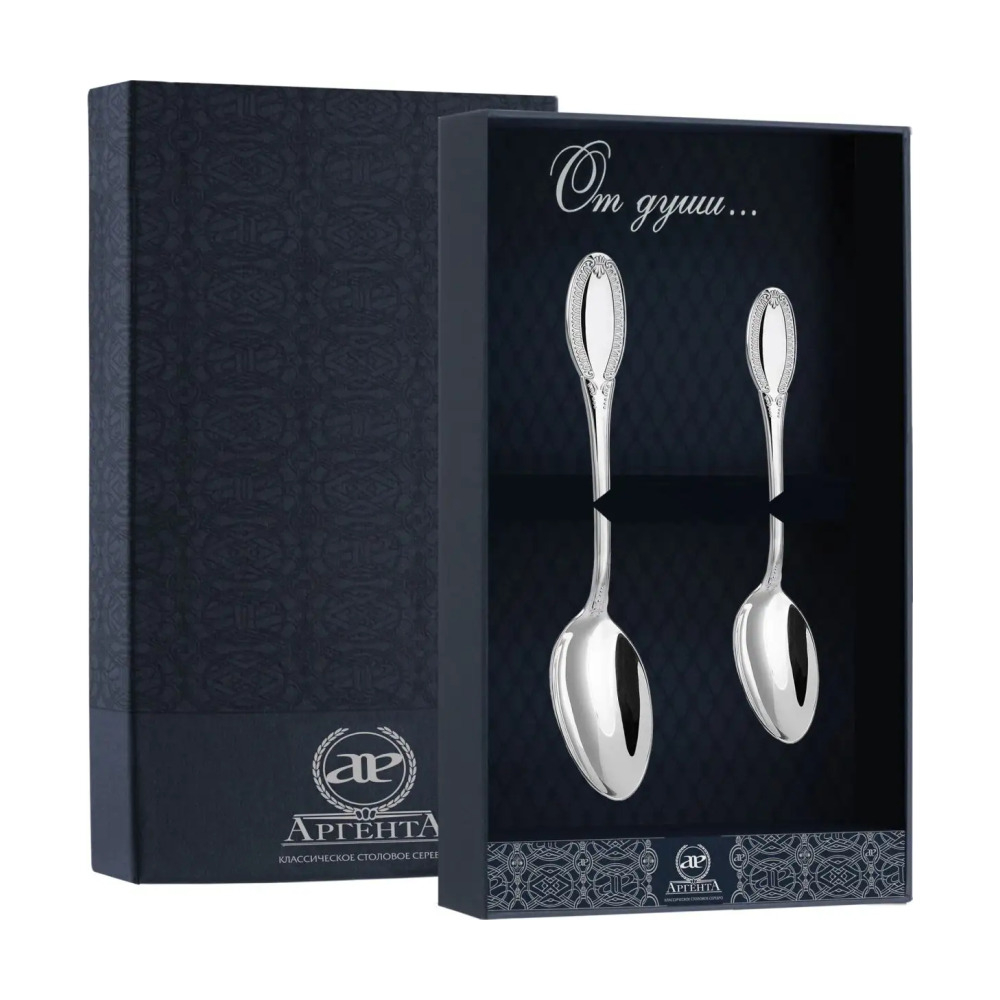 Набор десертный Император 2 предмета: ложка десертная, ложка чайная в футляре из серебра 925 пробы