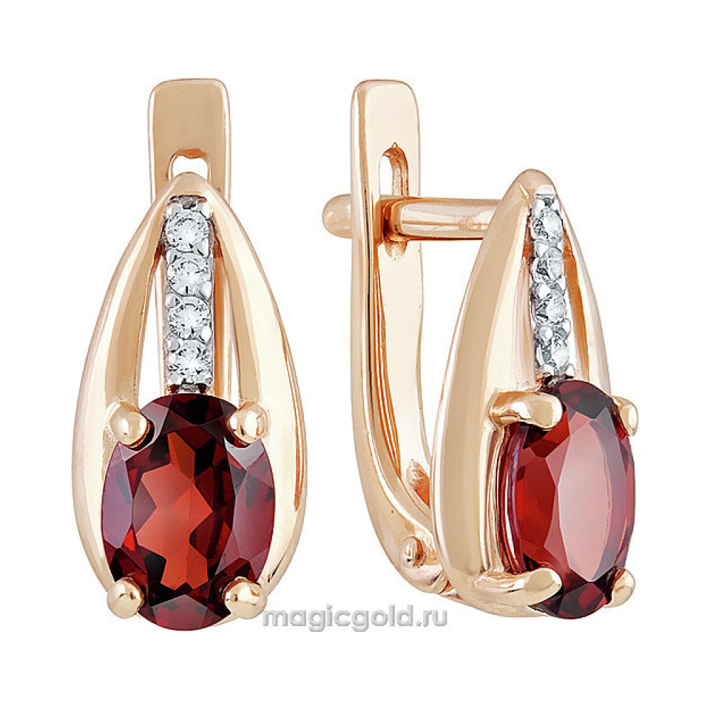 Золотые серьги с гранатом и фианитом № 139824