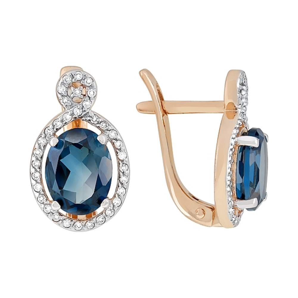 Золотые серьги с топазом и фианитом № 118907