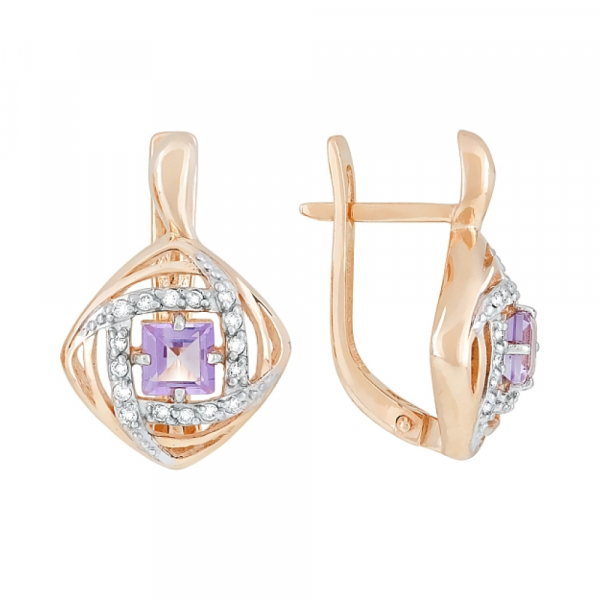 Золотые серьги с аметистом и фианитом № 117893