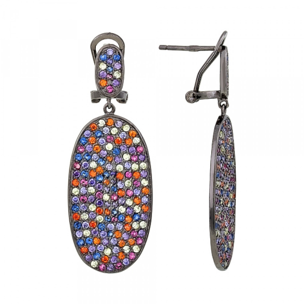 Серебряные серьги с фианитом и черным покрытием № 115609