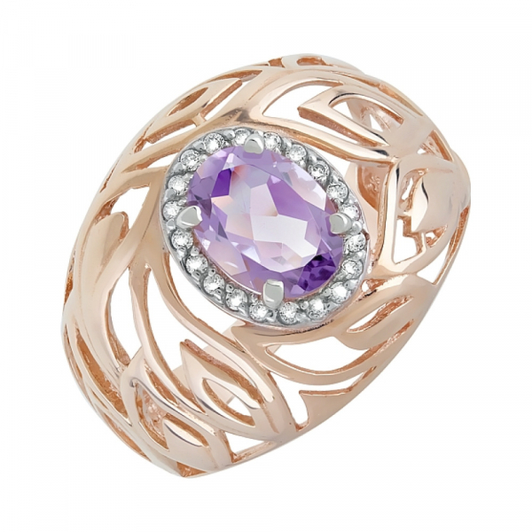 Золотое кольцо с аметистом и фианитом № 119936