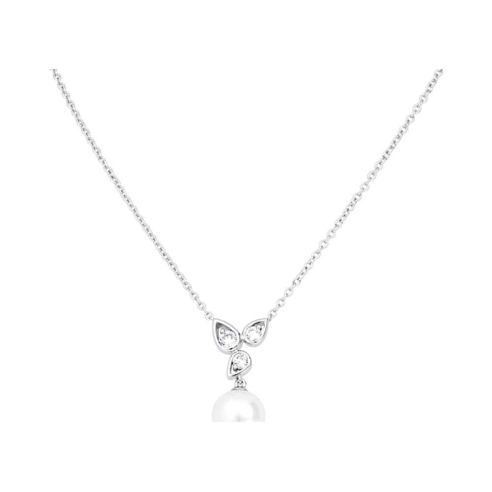 Серебряное колье с имитац.жемчуга и фианитом № 117500