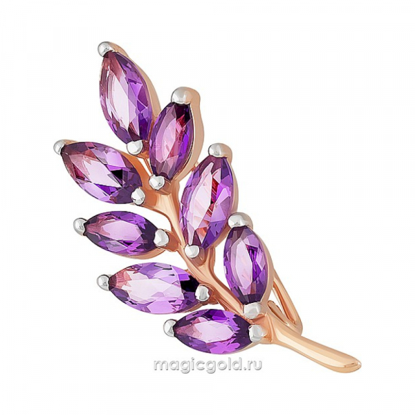 Золотая брошь с аметистом  № 163477