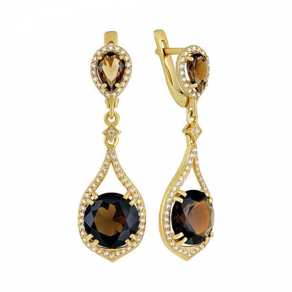 Серебряные серьги с алпанитом , фианитом и золотым покрытием № 135053