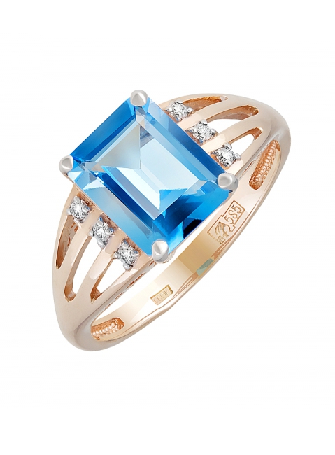 Золотое кольцо с топазом и фианитом № 131566