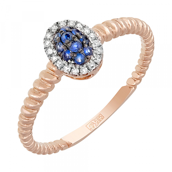 Золотое кольцо с бриллиантом и сапфиром № 113875