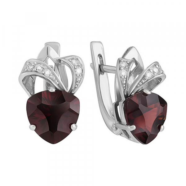 Серебряные серьги с гранатом и фианитом № 134239