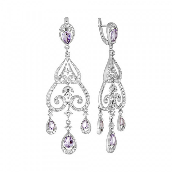 Серебряные серьги с аметистом и фианитом № 131678