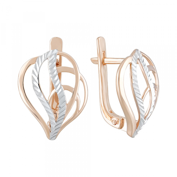 Золотые серьги без камня с алмазкой № 124735