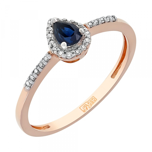 Золотое кольцо с бриллиантом и сапфиром № 114533