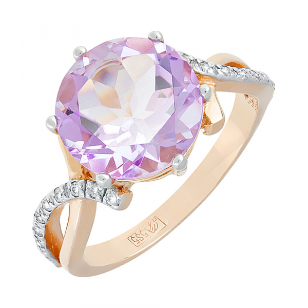 Золотое кольцо с аметистом и фианитом № 96753