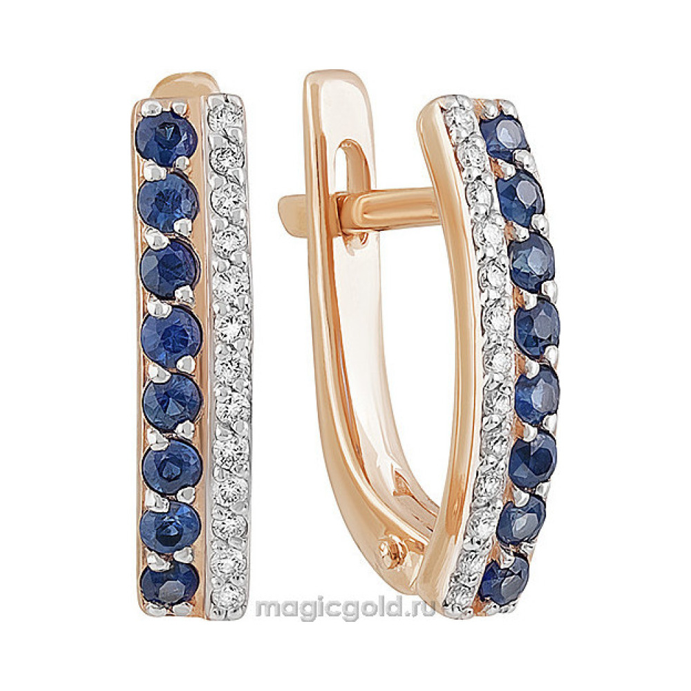 Золотые серьги с бриллиантом и сапфиром № 155960