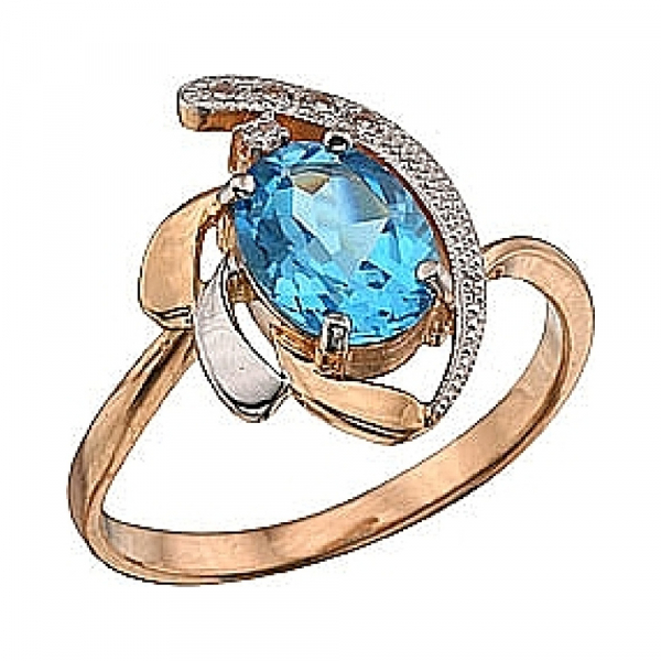 Золотое кольцо с топазом и фианитами № 36251