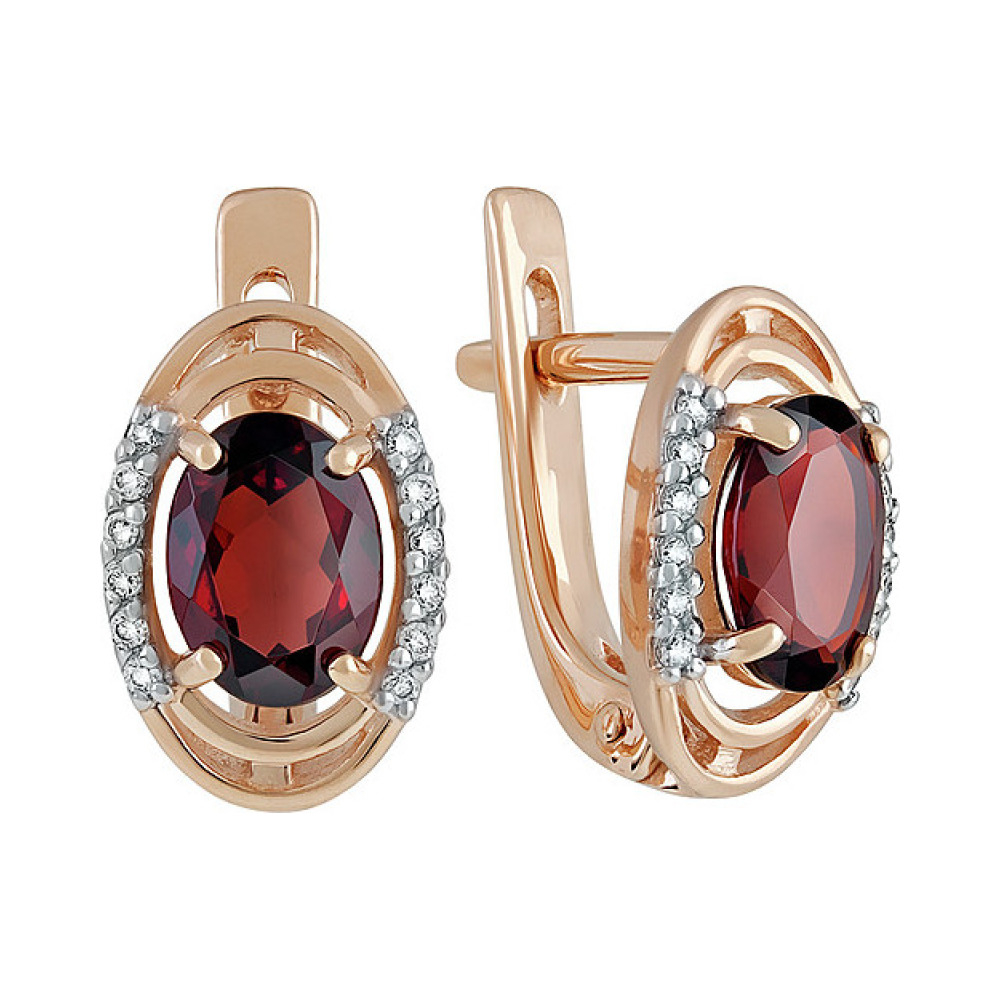 Золотые серьги с гранатом и фианитом № 135152
