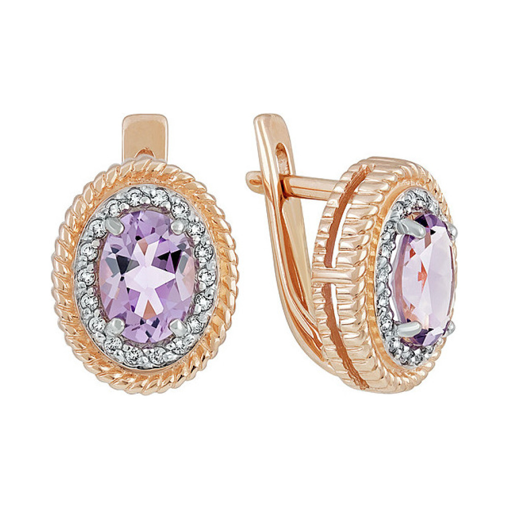 Золотые серьги с аметистом и фианитом № 135543