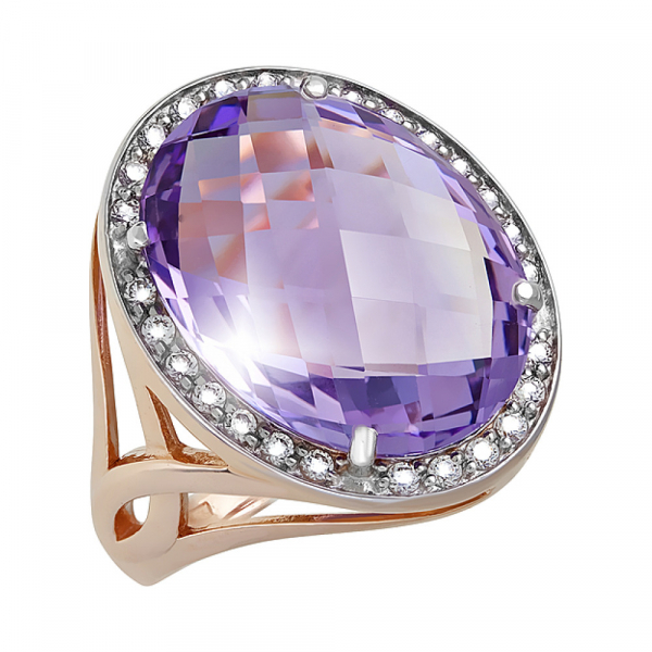 Золотое кольцо с аметистом и фианитом № 120729