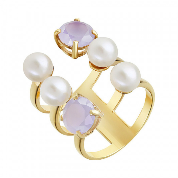 Серебряное кольцо с жемчугом ,алпанитом и золотым покрытием № 132367