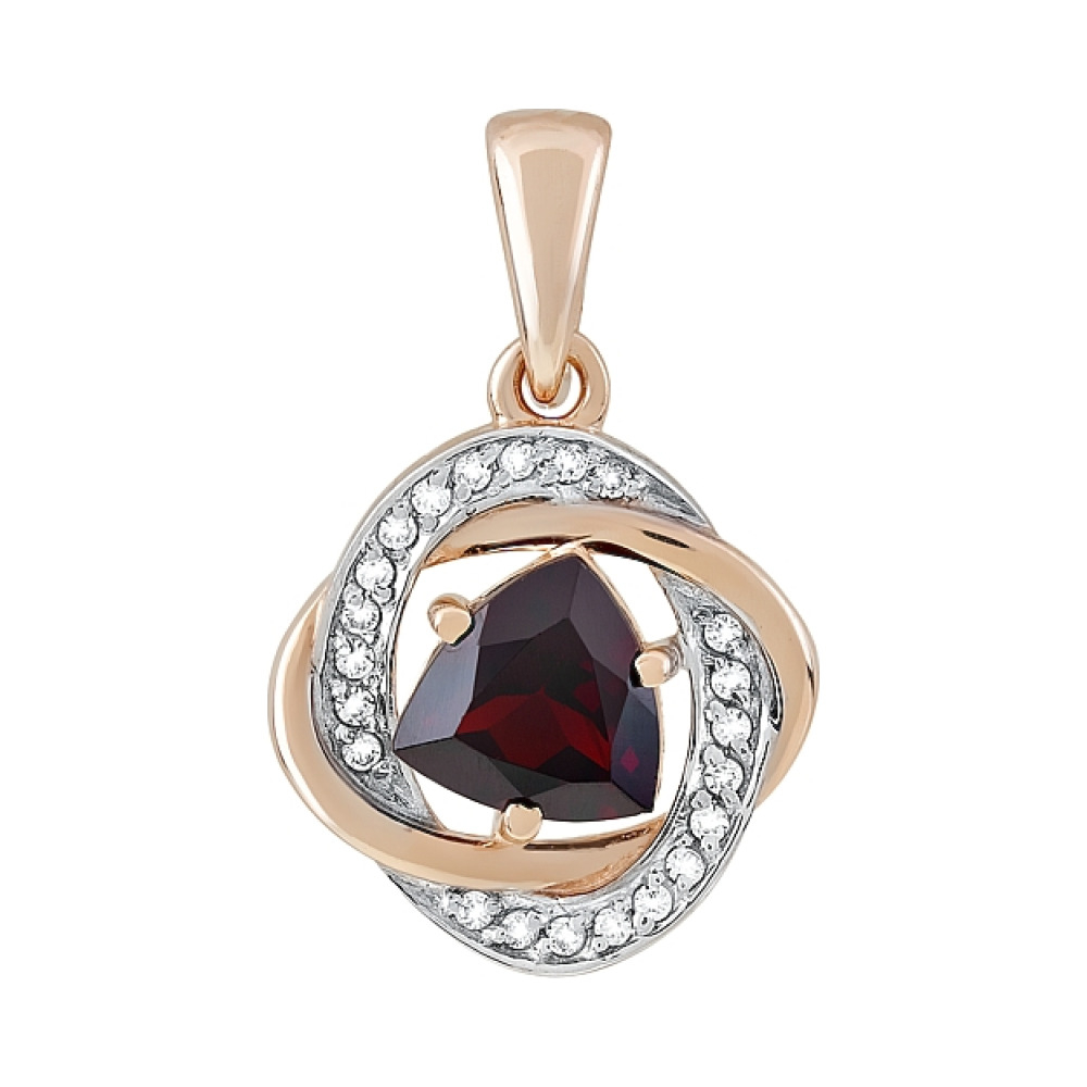 Золотая подвеска с гранатом и фианитом № 119424