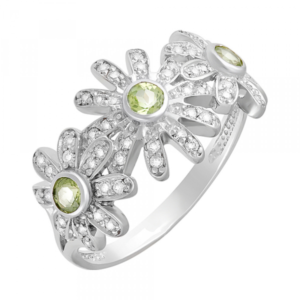 Серебряное кольцо с хризолитом и фианитом № 124638