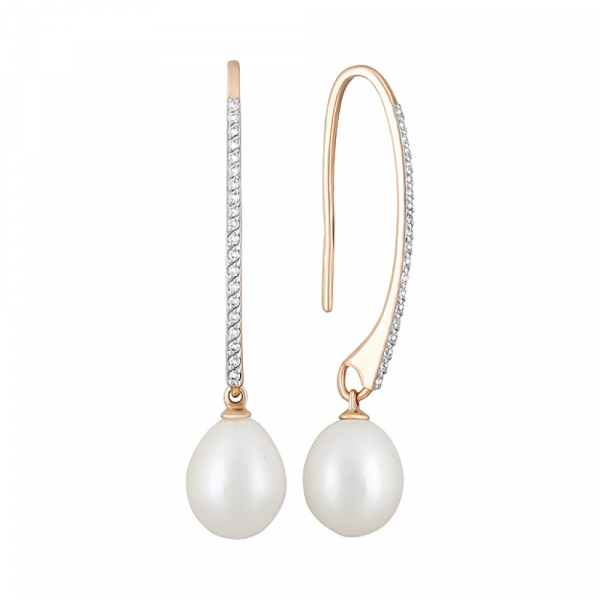 Золотые серьги с жемчугом и фианитом № 124127