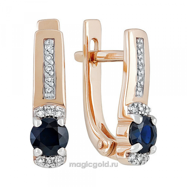 Золотые серьги с бриллиантом и сапфиром № 139320