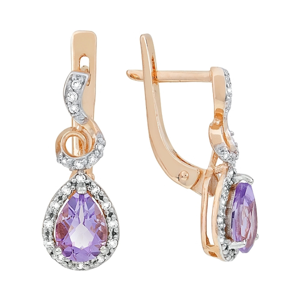 Золотые серьги с аметистом и фианитом № 116964